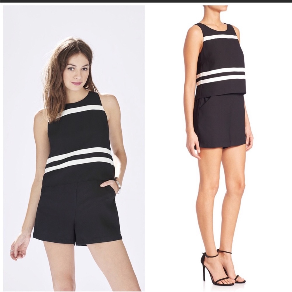 Parker "Amor" woven romper w/contrasting stripes.
